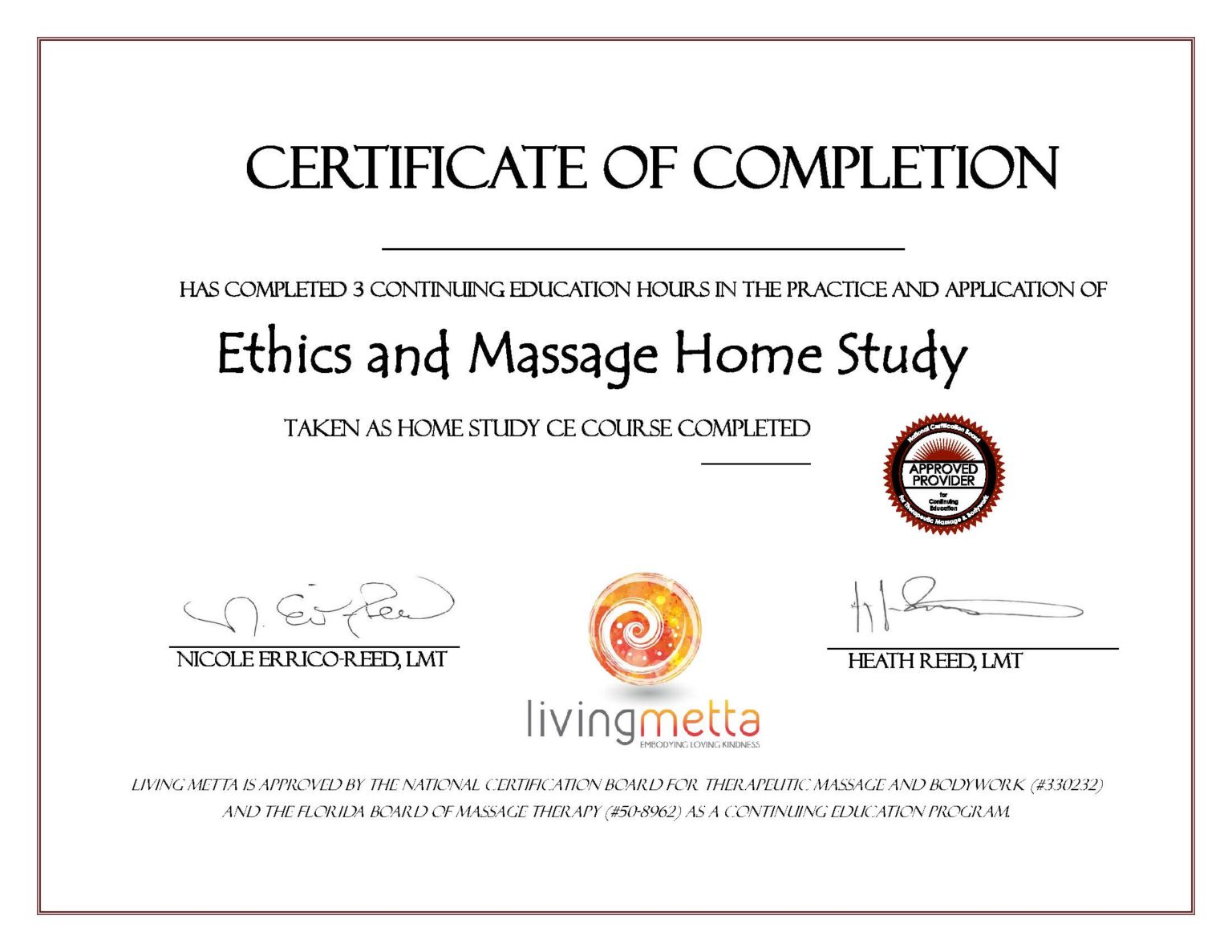 EthicsMassageHomeStudyCertificate Living Metta